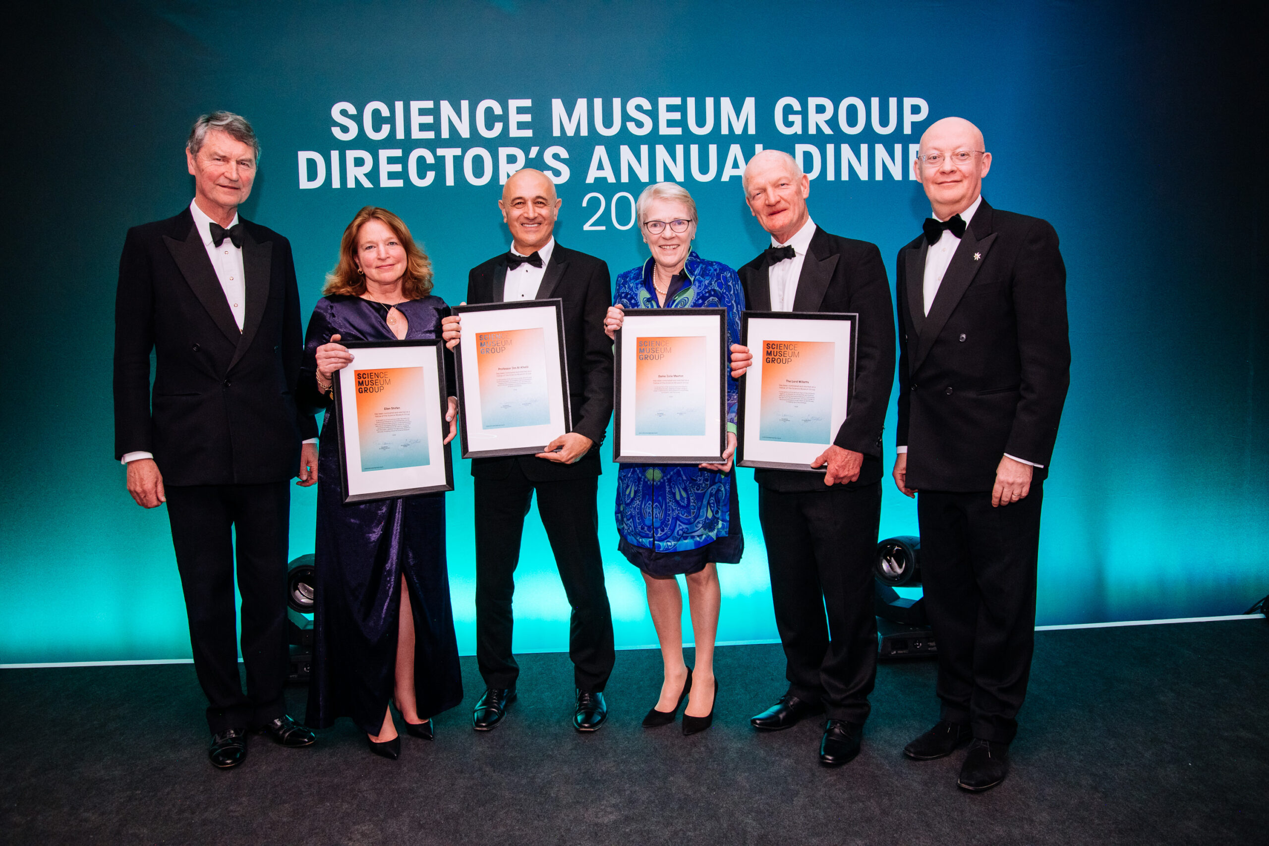 L-R: Sir Tim Laurence, Ellen Stofan, Jim Al-Khalili, Julie Maxton, David Willets and Sir Ian Blatchford. 